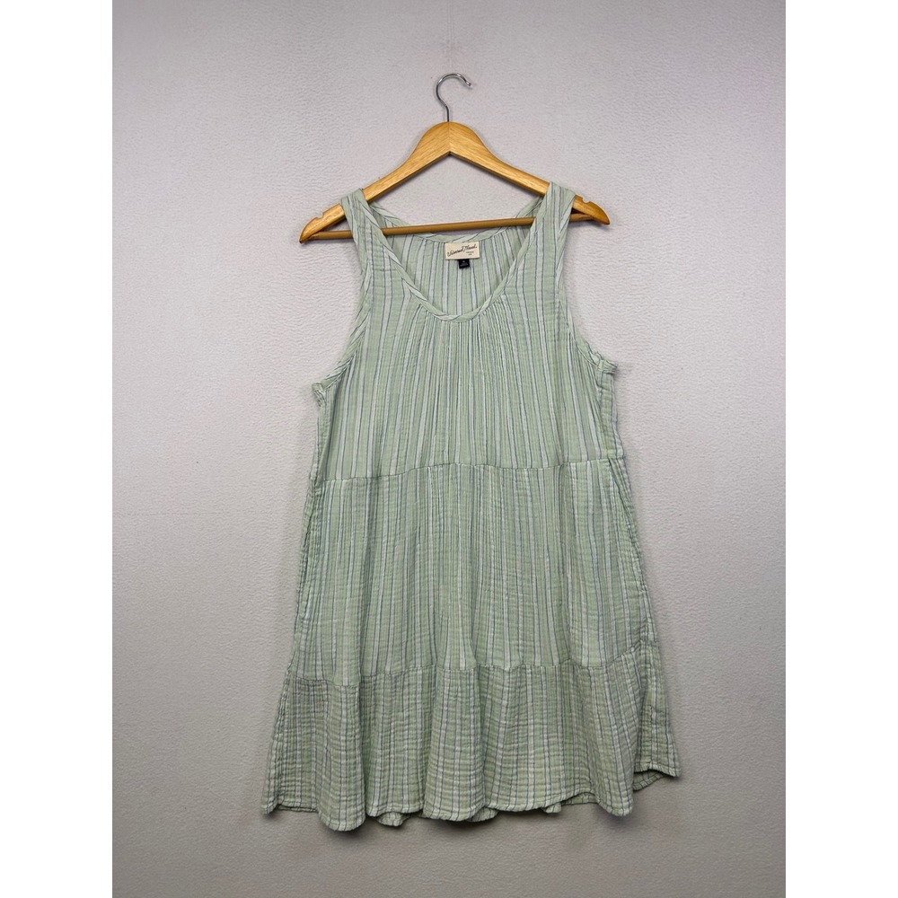 Boho Coastal Universal Thread Womens XL Green Striped Tiered Gauze Mini Dress